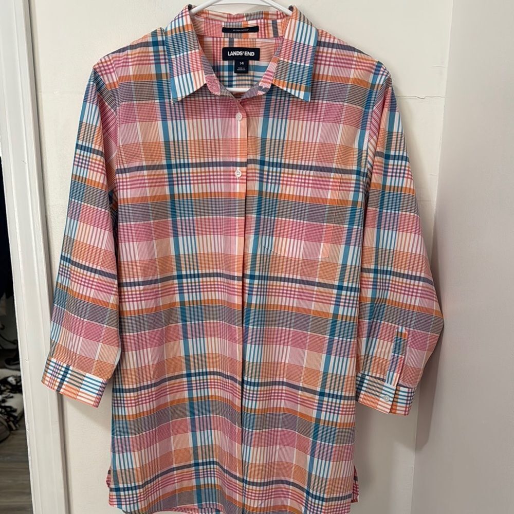 Lands' End Women’s Multicolor Plaid Shirt Size 14
